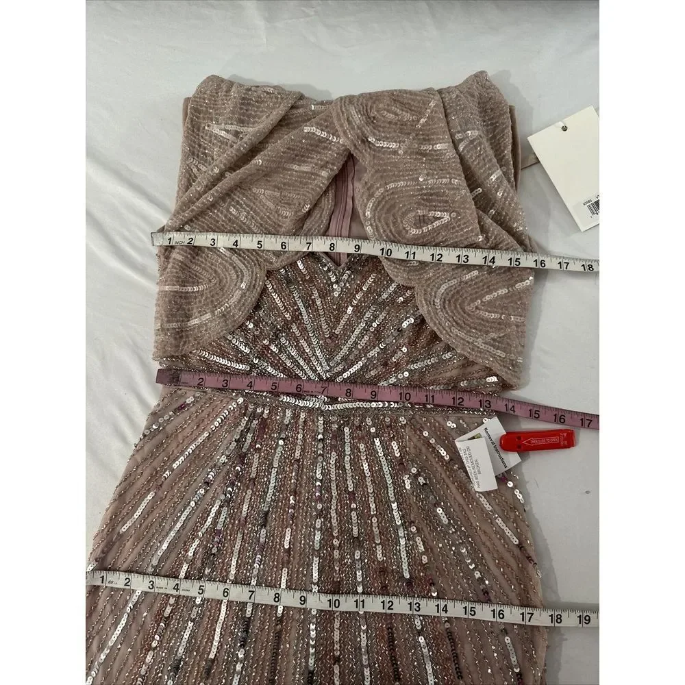 NWT $698 Mac Duggal [ 4 ] Sequined V-Neck Cape Sleeve‎ Column Gown Rose #G1859